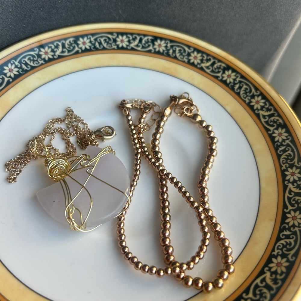 Elegant moon fluorite pendant  and gold bracelets